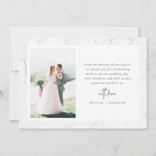 Marble Chic Kalligrafie Script Foto bruiloft Bedankkaart (Achterkant)