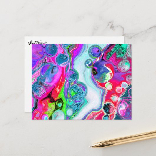 Marble Colorful Fluid Art Briefkaart (Voorkant / Achterkant in situ)
