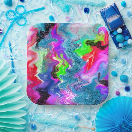 Marble Colorful Fluid Art Papieren Bordje (Feest)