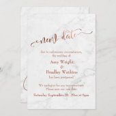 Marble Copper Postponed Wedding "New Date" Kaart (Voorkant / Achterkant)