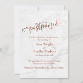 Marble Copper Typography Postponed Wedding Kaart (Voorkant)