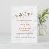 Marble Copper Typography Postponed Wedding Kaart (Staand voorkant)