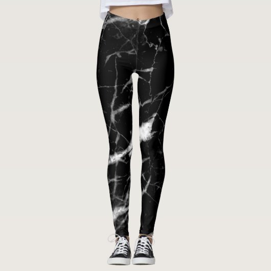 Marble Crackle Black en White Leggings (Voorkant)