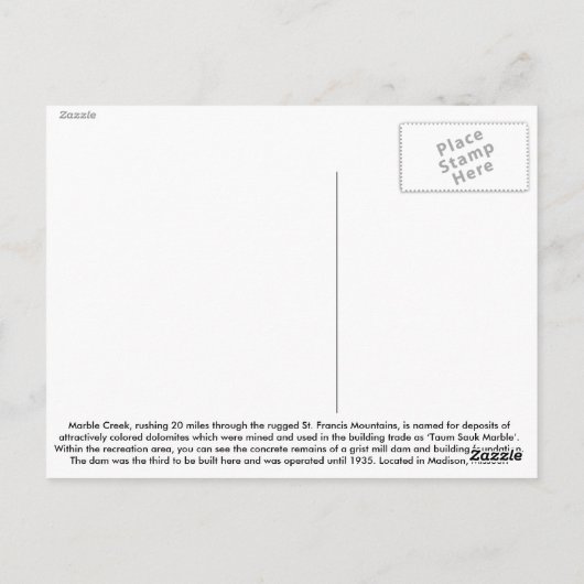 Marble Creek Briefkaart (Achterkant)