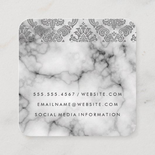 Marble Damask Pattern Vierkante Visitekaartje (Achterkant)