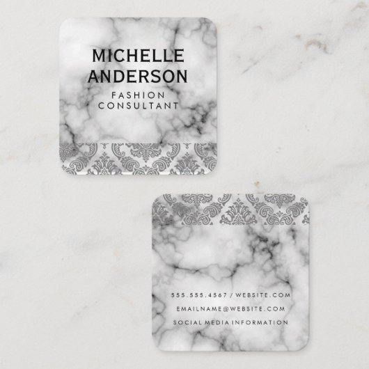 Marble Damask Pattern Vierkante Visitekaartje (Voorkant / Achterkant)