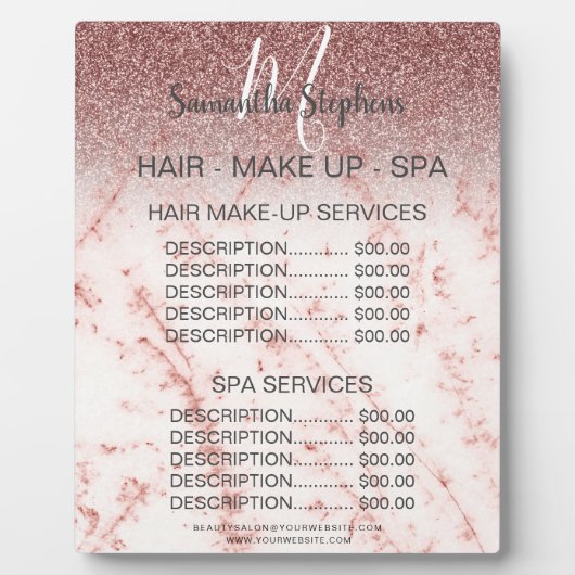 Marble Dark Pink Glitter Hair SPA Prijsmenu Fotoplaat (Voorkant)