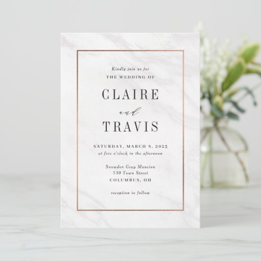 Marble Deluxe Modern Wedding Invitation MAR Kaart (Staand voorkant)