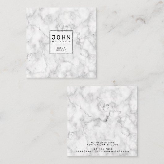 Marble Design Modern Monogram Elegant Square Busin Vierkante Visitekaartje (Voorkant / Achterkant)