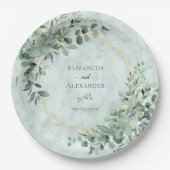 Marble Elegant Greenery Gold Geometric Wedding Papieren Bordje (Voorkant)