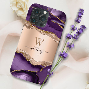 Marble Elegant Liquid Ink Roos Gold Paars Agate Case-Mate iPhone Case
