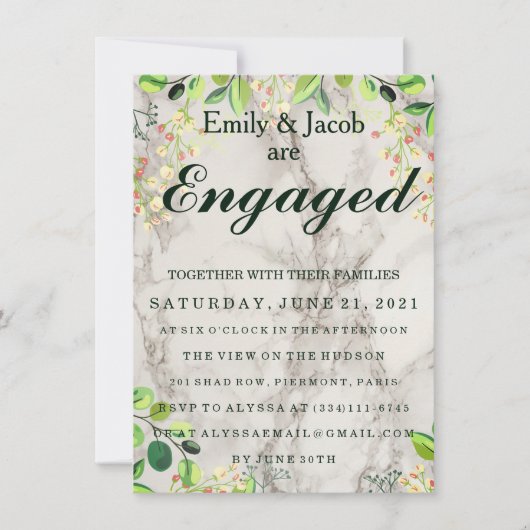 Marble Elegant Wedding Verloving Kaart (Voorkant)