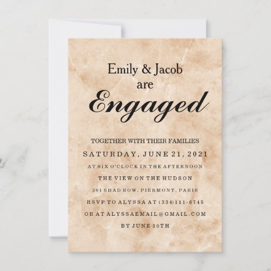 Marble Elegant Wedding Verloving Kaart (Voorkant)