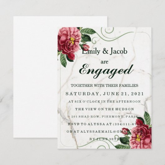 Marble Elegant Wedding Verloving Kaart (Voorkant / Achterkant)