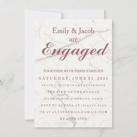 Marble Elegant Wedding Verloving Kaart (Voorkant)