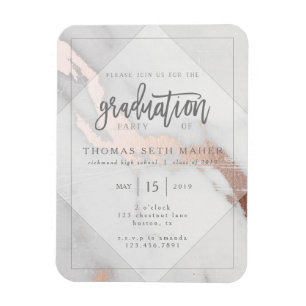 MARBLE EN ROOS GOLD AFSTUDEREN INVITATION POSTCAR MAGNEET
