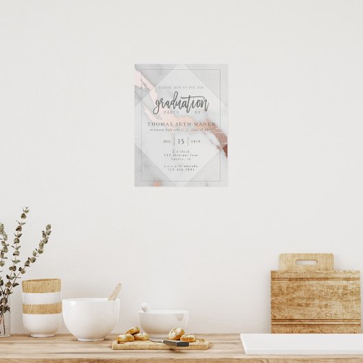 MARBLE EN ROOS GOLD AFSTUDEREN INVITATION POSTCAR POSTER (Keuken)