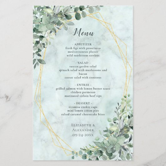 Marble Eucalyptus Greenery Elegant Wedding Menu (Voorkant)