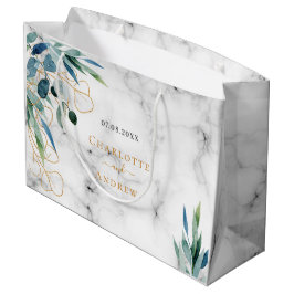Marble eucalyptus greenery gold names bruiloft groot cadeauzakje