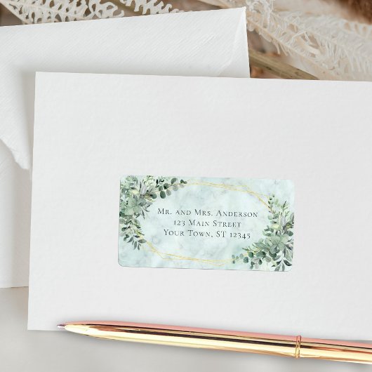 Marble Eucalyptus Greenery Gold Wedding Address Etiket