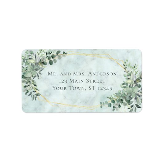 Marble Eucalyptus Greenery Gold Wedding Address Etiket (Voorkant)
