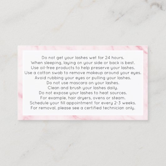 Marble Eyelash Extensions Aftercare Visitekaartje (Achterkant)