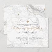 Marble Faux Gold Cross Baptisme 1e verjaardag Kaart (Voorkant / Achterkant)