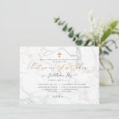 Marble Faux Gold Cross Baptisme 1e verjaardag Kaart (Staand voorkant)