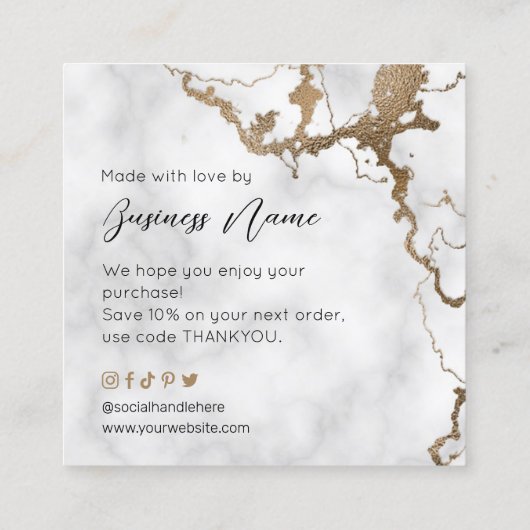 Marble Faux Gold Elegant Hartelijk dank voor aanko Vierkante Visitekaartje (Achterkant)
