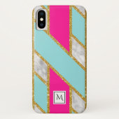 Marble FAUX Gold Gliz Pink Blue Lattice Monogram Case-Mate iPhone Case (Achterkant)