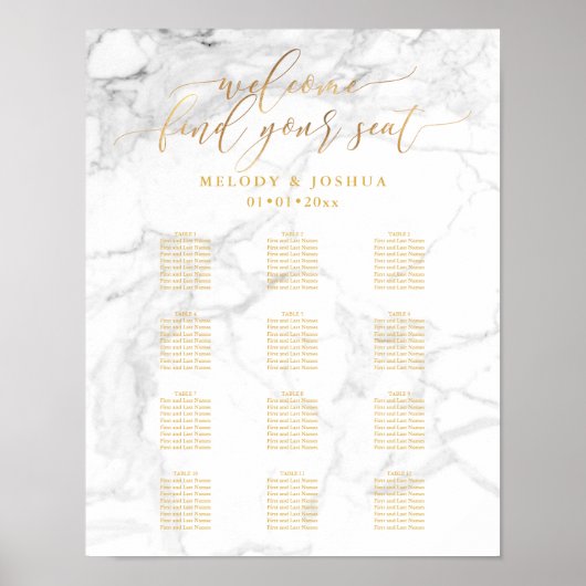Marble+Faux Gold Script PixDezines Zitkaar Poster (Voorkant)