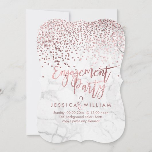 Marble Faux Roos Gold Confetti Verloving Kaart (Voorkant)