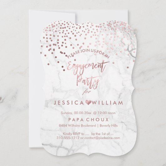 Marble Faux Roos Gold Confetti Verloving Kaart (Achterkant)