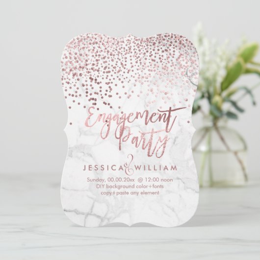 Marble Faux Roos Gold Confetti Verloving Kaart (Staand voorkant)