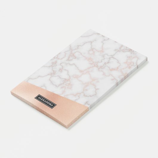Marble Faux Roos Gold Custom Name Post-it Notes (Schuin)