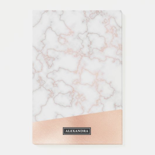 Marble Faux Roos Gold Custom Name Post-it Notes (Voorkant)