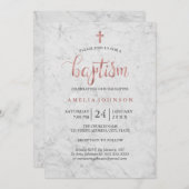 Marble Faux Roos Gold doop uitnodiging (Voorkant / Achterkant)