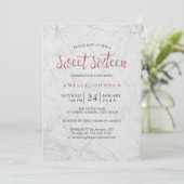 Marble Faux Roos Gold Sweet Sixteen Invitation Kaart (Staand voorkant)