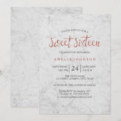 Marble Faux Roos Gold Sweet Sixteen Invitation Kaart (Voorkant / Achterkant)