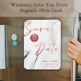 Marble Faux Roos Gold Wedding Save the Date Magneet