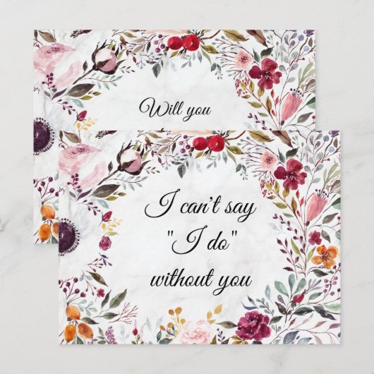 Marble Floral Wedding Bridesmaid proposal Kaart (Voorkant / Achterkant)