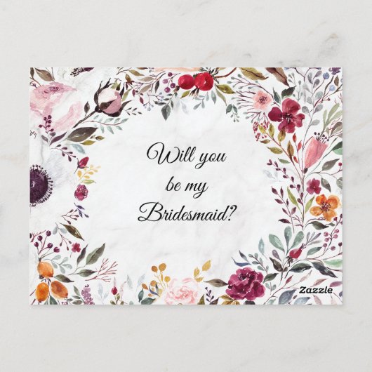 Marble Floral Wedding Bridesmaid proposal Kaart (Achterkant)