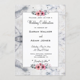 Marble Floral Wedding Invitation Kaart