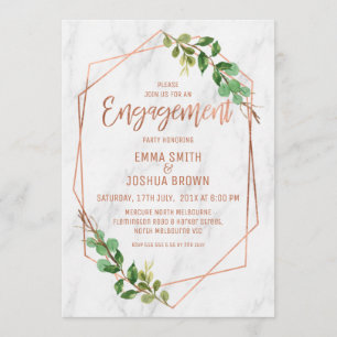 Marble Foliage Roos Gold Calligraphy Verloving Kaart