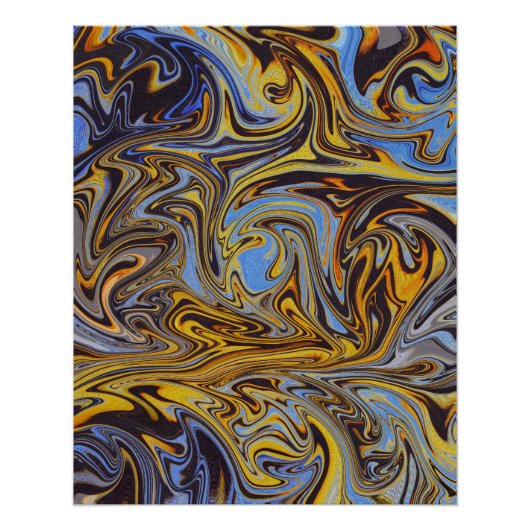 Marble Forms – Blue & Gold Abstract Art Perfect Poster (Voorkant)