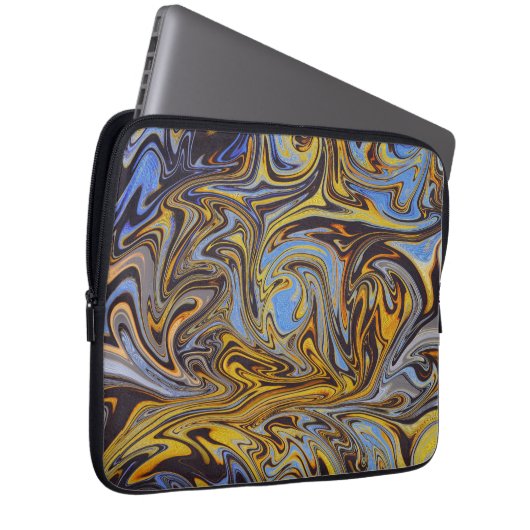Marble Forms – Blue & Gold Art Mouse Pad Laptop Sleeve (Voorkant Rechts)