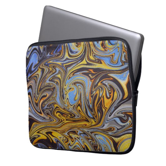 Marble Forms – Blue & Gold Art Mouse Pad Laptop Sleeve (Voorkant Links)