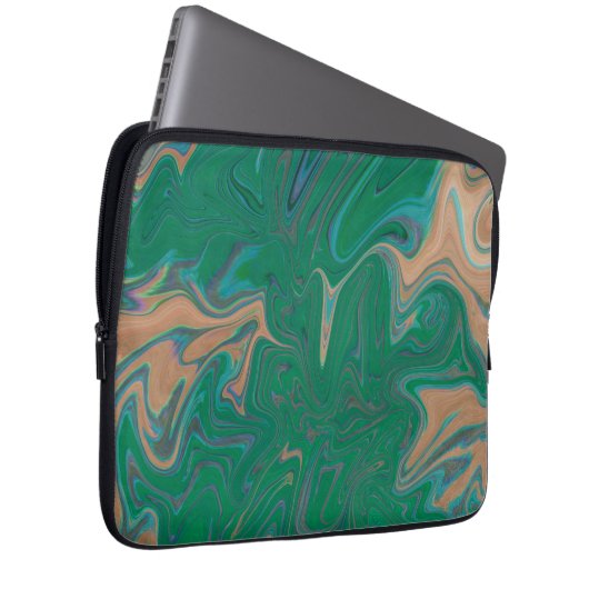 Marble Forms – Green & Gold Natural Flow Laptop Sleeve (Voorkant Rechts)