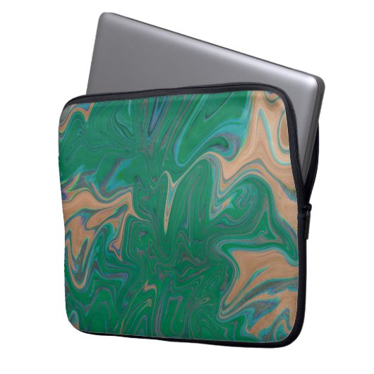 Marble Forms – Green & Gold Natural Flow Laptop Sleeve (Voorkant Links)