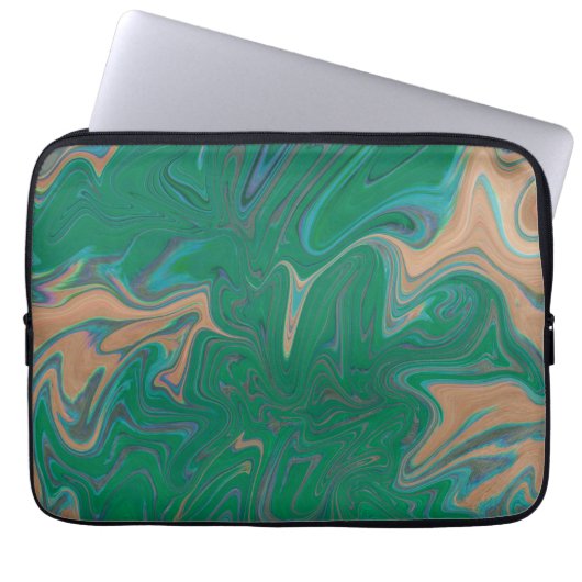 Marble Forms – Green & Gold Natural Flow Laptop Sleeve (Voorkant)